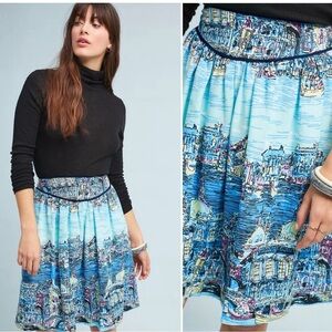 Anthropologie 36 of 52  conversations colloquial skirt Blue Pattern Linen - sz 2